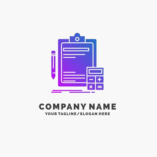 Comptabilité Banque Calculatrice Finance Audit Purple Business Logo Template Place — Image vectorielle