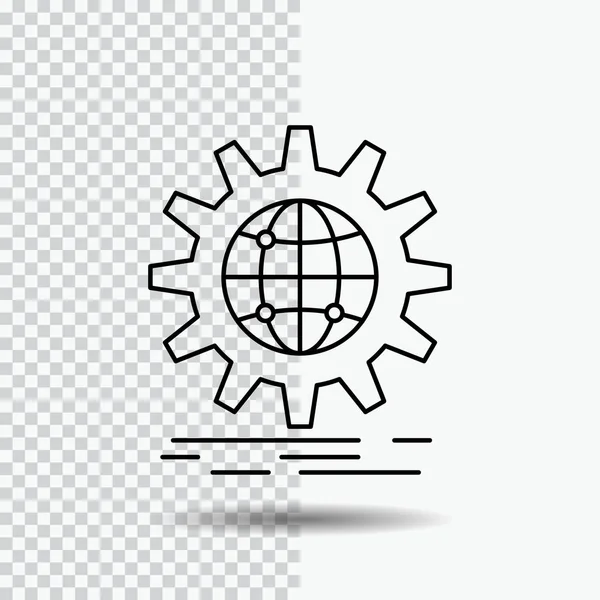 International Business Globe World Wide Gear Line Icon Transparent Background — Stock Vector