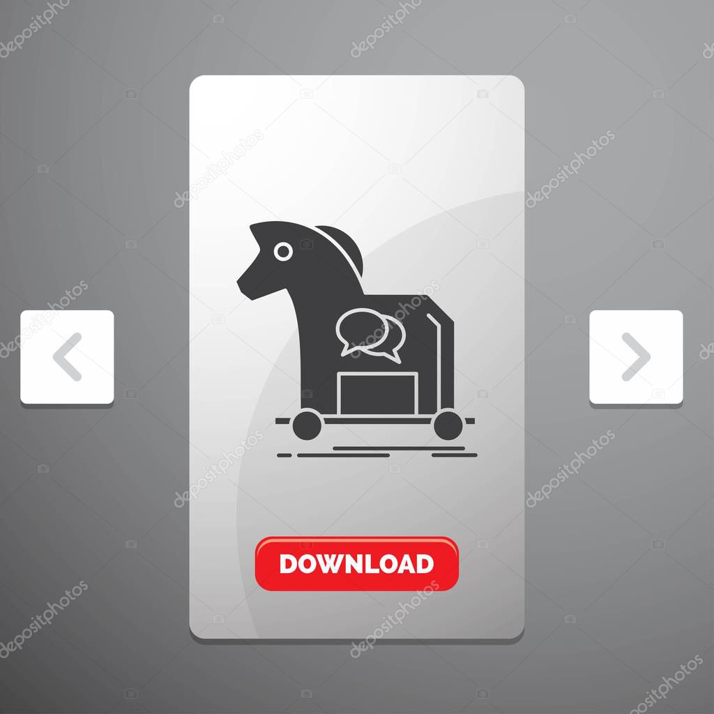 Cybercrime, horse, internet, trojan, virus Glyph Icon in Carousal Pagination Slider Design & Red Download Button