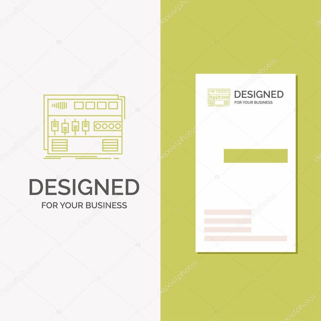 Business Logo for Audio, mastering, module, rackmount, sound. Vertical Green Business / Visiting Card template. Creative background vector illustration