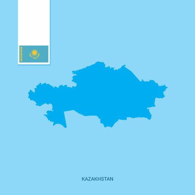 Kazakistan ülke haritası üzerinde mavi arka plan bayrak ile