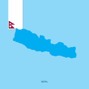 Nepal ülke harita üzerinde mavi arka plan bayrak ile