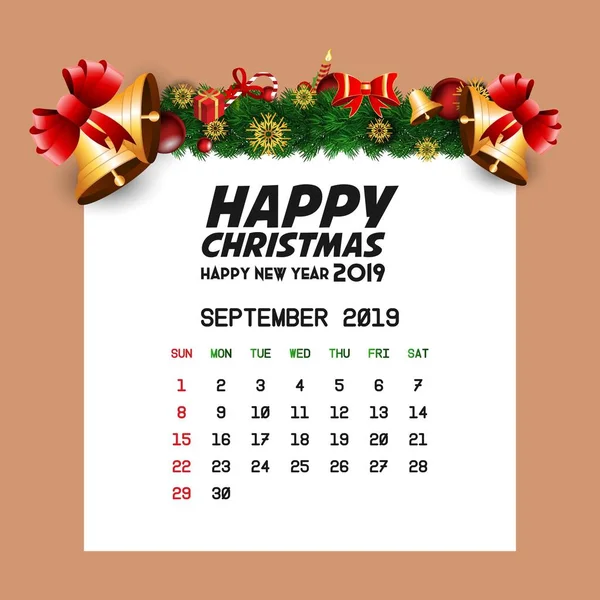 Plantilla Calendario Septiembre 2019 — Vector de stock