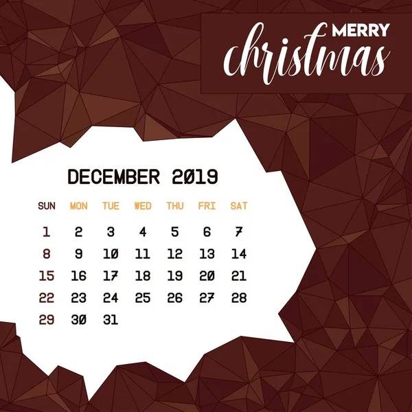 Plantilla Calendario Diciembre 2019 — Vector de stock