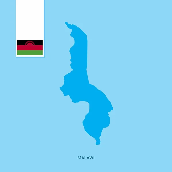 Mapa Del País Malawi Con Bandera Sobre Fondo Azul — Vector de stock