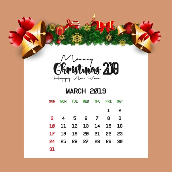 Mars 2019 Kalendermall — Stock vektor