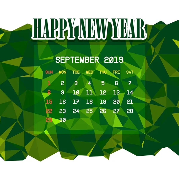 Сентябрь 2019 Года Шаблон Календаря — стоковый вектор