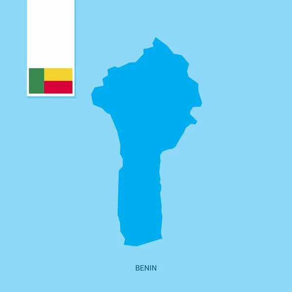 Mapa Del País Benin Con Bandera Sobre Fondo Azul — Vector de stock