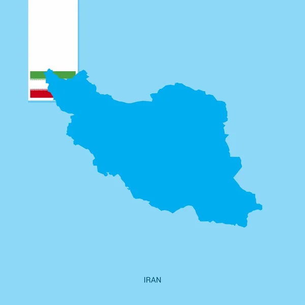 Mapa Del País Irán Con Bandera Sobre Fondo Azul — Vector de stock