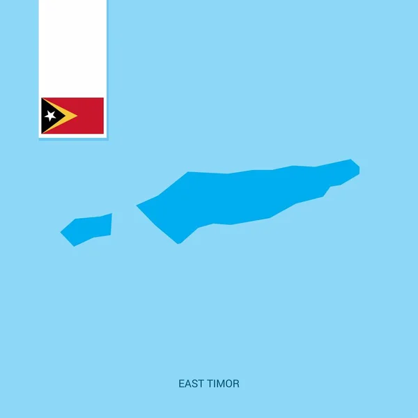 Timor Oriental Mapa Del País Con Bandera Sobre Fondo Azul — Vector de stock