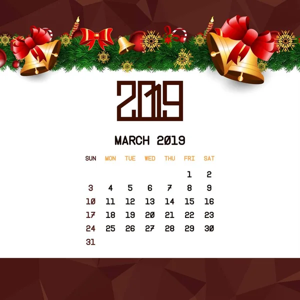 Modelo Calendário Março 2019 — Vetor de Stock
