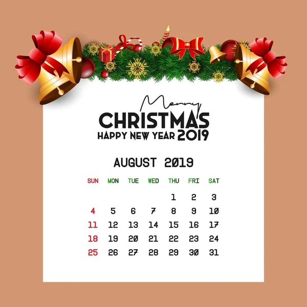 Plantilla Calendario Agosto 2019 — Vector de stock