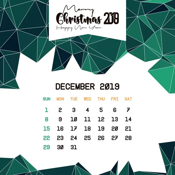 Modelo Calendário Dezembro 2019 — Vetor de Stock