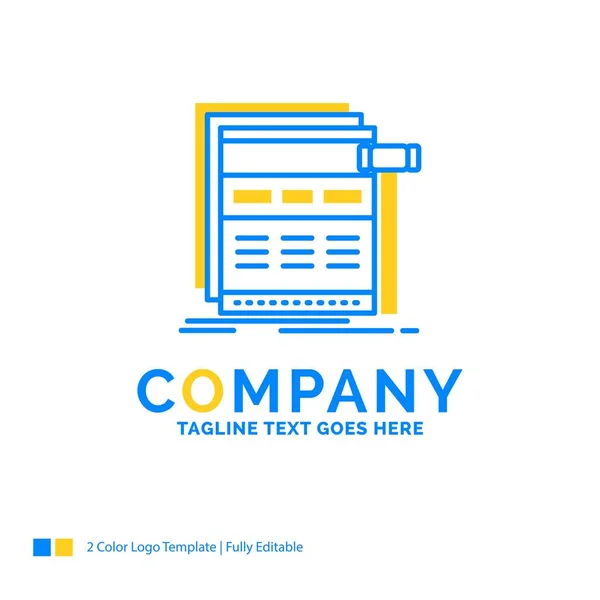 Internet, página, web, página web, wireframe Blue Yellow Business Log — Vector de stock