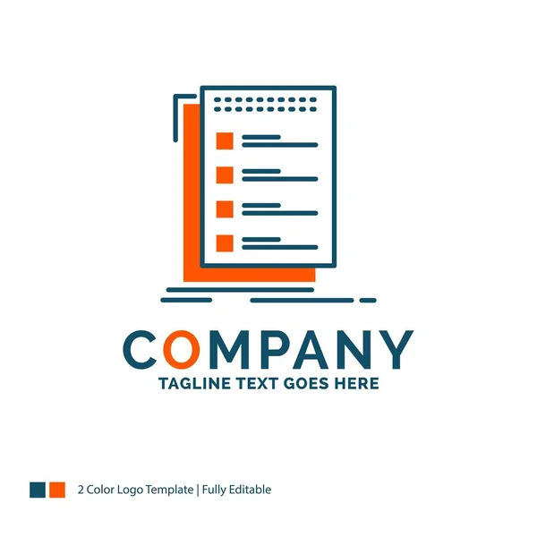 Comprobar, lista de verificación, lista, tarea, para hacer Diseño de Logo. Azul y Naranja — Vector de stock