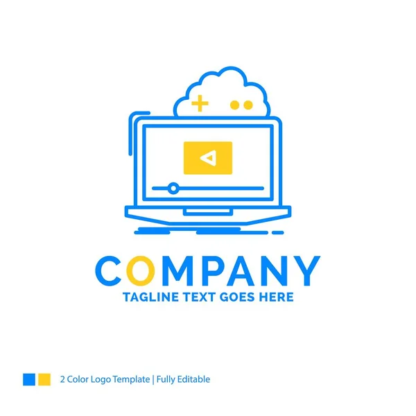 Nube Juego Línea Streaming Video Blue Yellow Business Logo Plantilla — Vector de stock