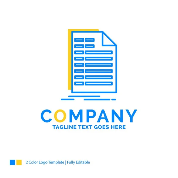 Bill, excel, archivo, factura, declaración Blue Yellow Business Logo — Vector de stock