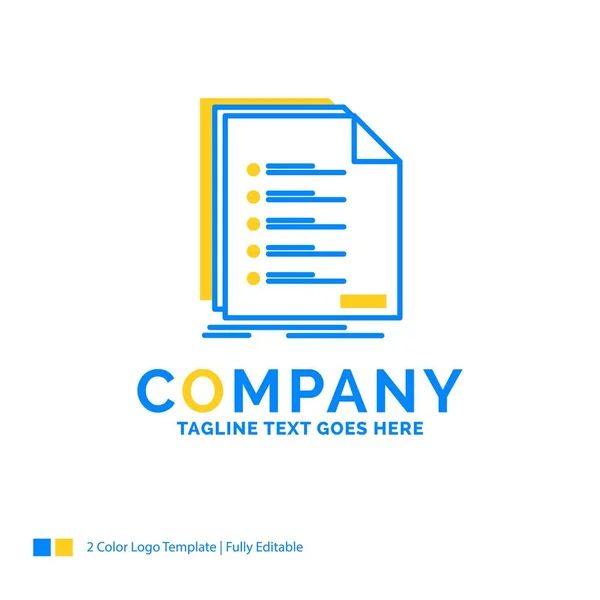 Comprobar, archivar, lista, listado, registro Blue Yellow Business — Vector de stock