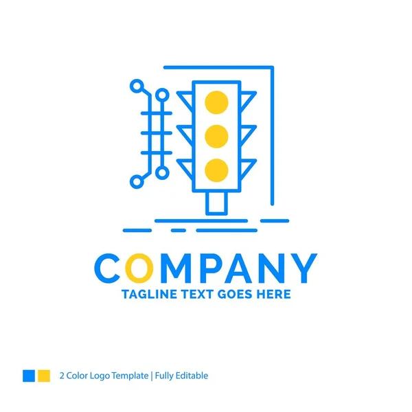 Ciudad, gestión, monitoreo, inteligente, tráfico Blue Yellow Busines — Vector de stock