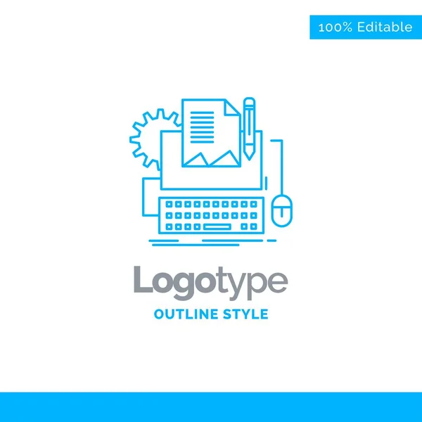 Diseño del logotipo azul para el escritor del tipo, papel, computadora, papel, keyboa — Vector de stock