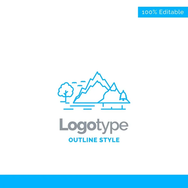 Design de logotipo azul para colina, paisagem, natureza, montanha, árvore. Bu... — Vetor de Stock