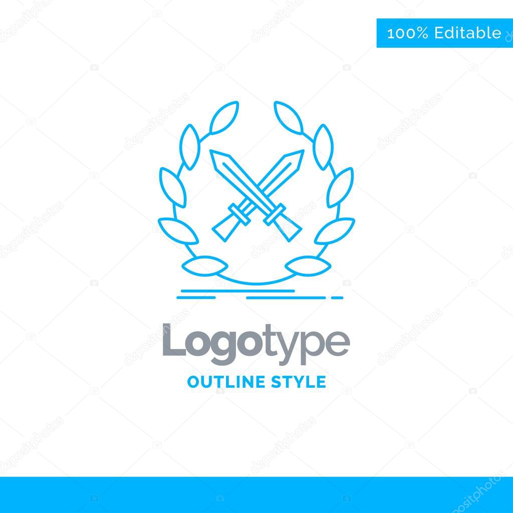 Blue Logo design for battle, emblem, game, label, swords. Busine