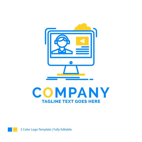 Tutoriales, video, medios de comunicación, en línea, educación Blue Yellow Business — Vector de stock