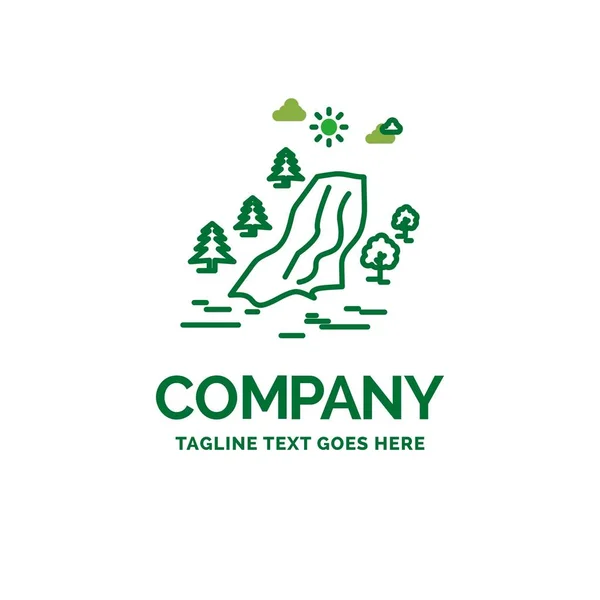 waterfall, tree, pain, clouds, nature Flat Business Logo templat
