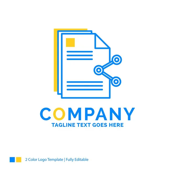 Contenido, archivos, compartir, compartir, documento Blue Yellow Business Lo — Vector de stock