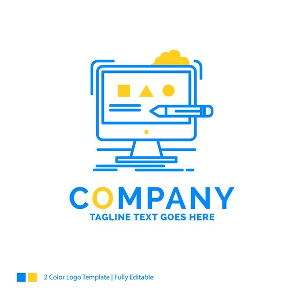 Arte, ordenador, diseño, digital, estudio Blue Yellow Business Logo — Vector de stock