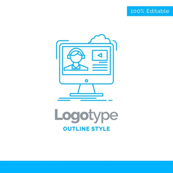 Diseño del logotipo azul para tutoriales, video, medios de comunicación, en línea, educación . — Vector de stock