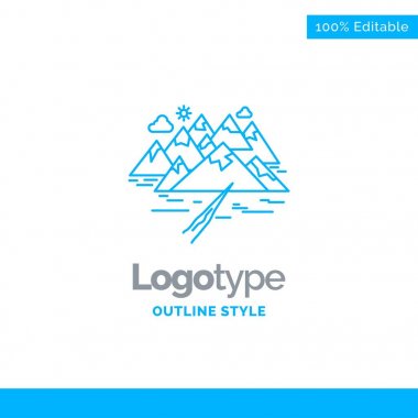 Mavi Logo tasarım için , Dağ, tepe, peyzaj, kayalar, çatlak. Business Concept Marka Adı Tasarımı ve Sloganın Yeri. Yaratıcı Şirket Logo Şablonu. Mavi ve Gri Renk logo tasarımı %100 Editable Şablon.