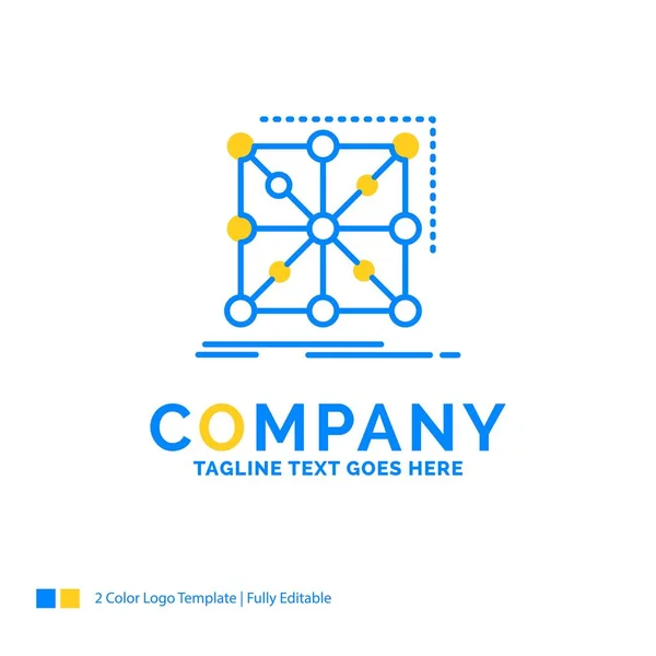 Datos Marco Aplicación Clúster Plantilla Compleja Blue Yellow Business Logo — Vector de stock
