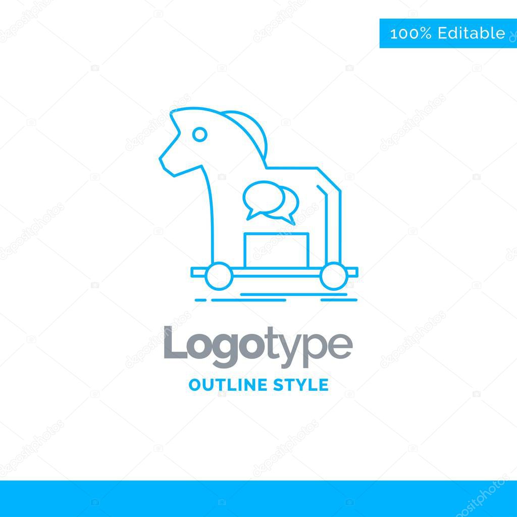 Blue Logo design for Cybercrime, horse, internet, trojan, virus. Business Concept Brand Name Design and Place for Tagline. Creative Company Logo Template. Blue and Gray Color logo design 100% Editable Template.