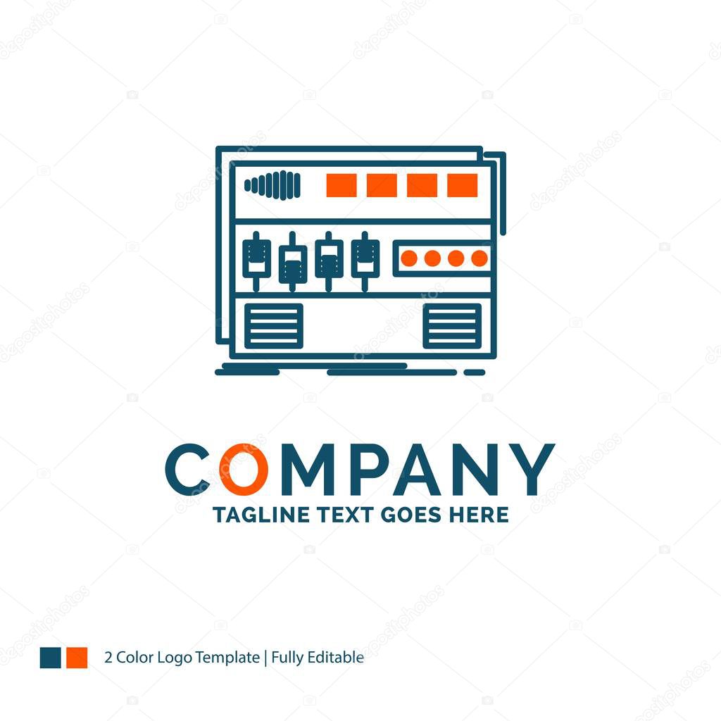 Audio, mastering, module, rackmount, sound Logo Design. Blue and Orange Brand Name Design. Place for Tagline. Business Logo template.