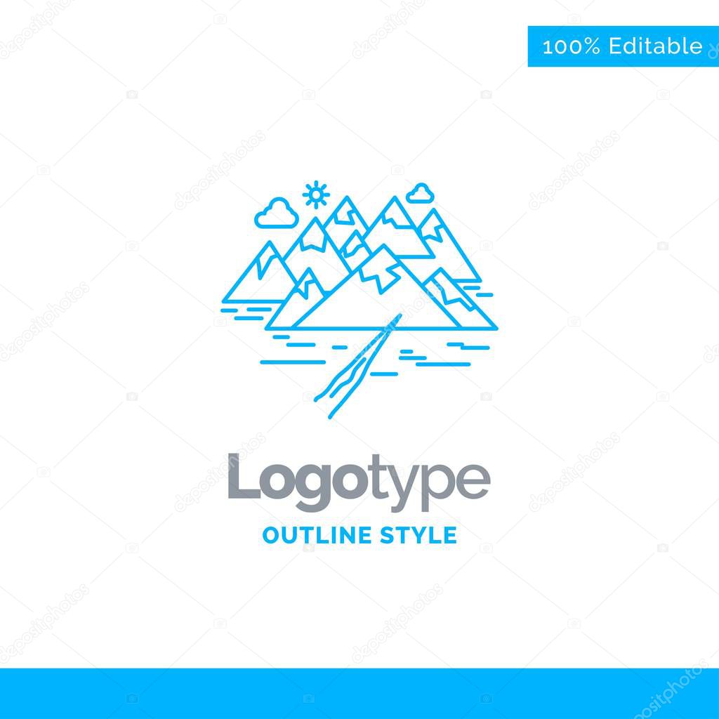 Blue Logo design for , Mountain, hill, landscape, rocks, crack. Business Concept Brand Name Design and Place for Tagline. Creative Company Logo Template. Blue and Gray Color logo design 100% Editable Template.