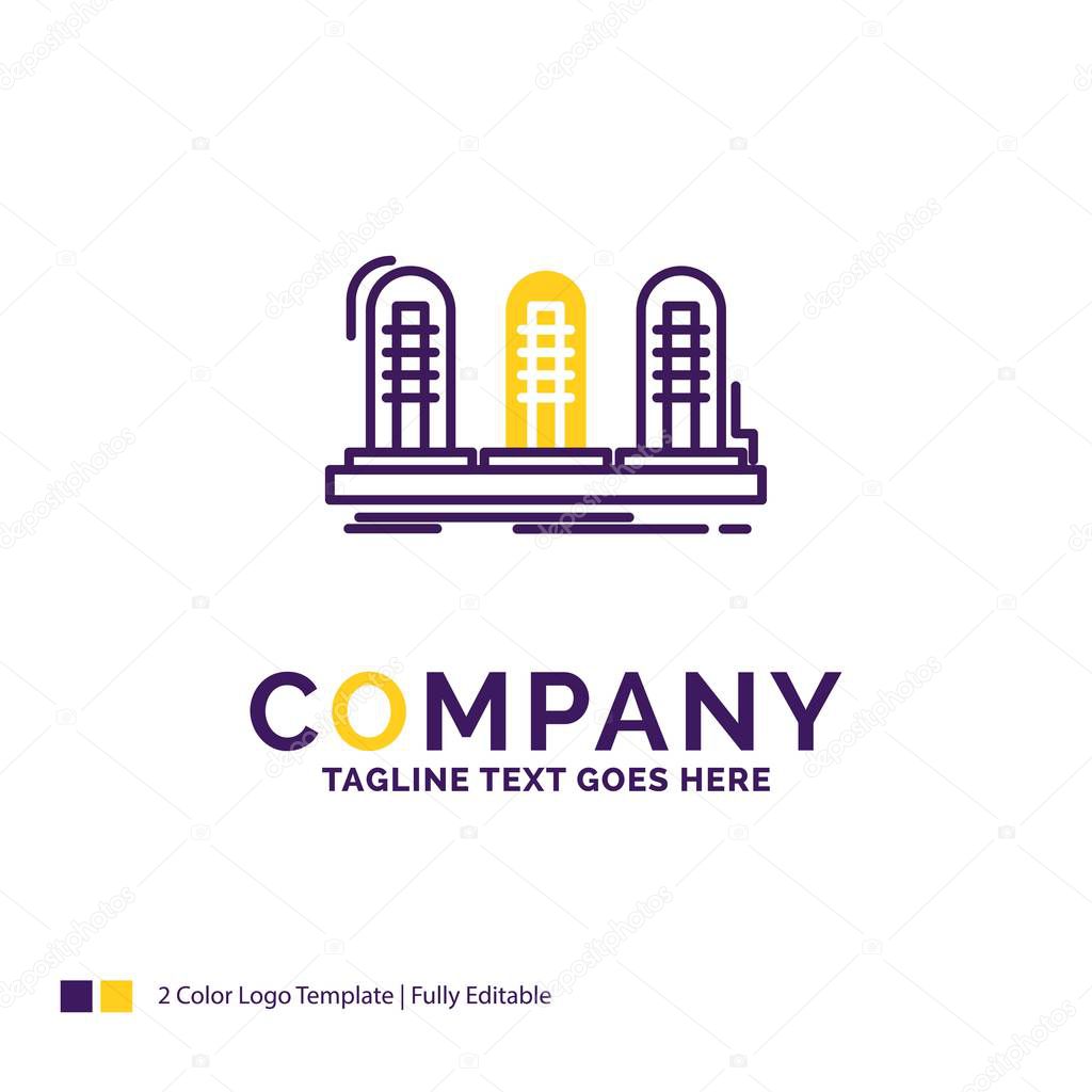 Company Name Logo Design For amplifier, analog, lamp, sound, tube. Purple and yellow Brand Name Design with place for Tagline. Creative Logo template for Small and Large Business.