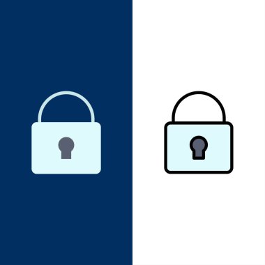 Kilit, Güvenlik, kilitlendi, Giriş Simgeleri. Düz ve Satır Doldurulmuş Simge 