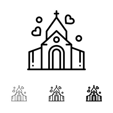 Arch, Love, Wedding, House Bold ve ince siyah çizgi simge seti