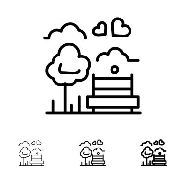 Park, Ağaç, Bench, Love, Açık Kalın ve ince siyah çizgi simgesi s