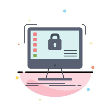 güvenli, koruma, güvenli, sistem, veri Düz Renk Simgesi Vektör