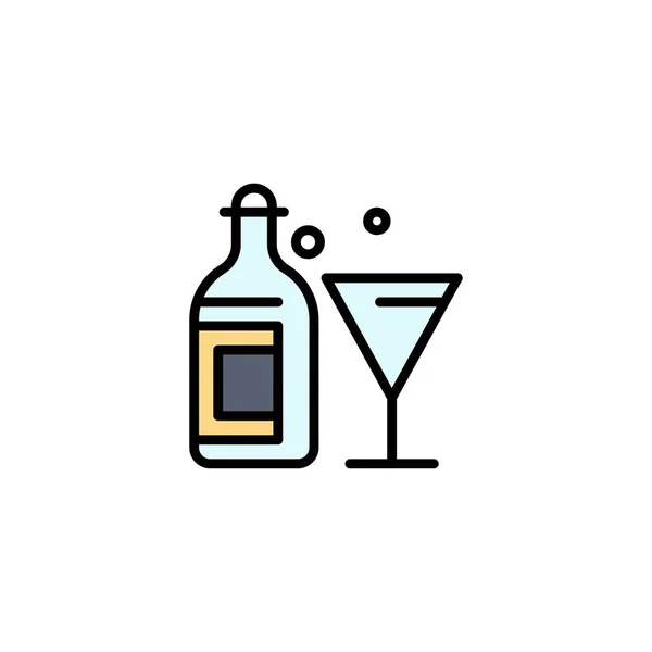 Glas, Getränk, Flasche, Wein Geschäftslogo Vorlage. flache Farbe — Stockvektor