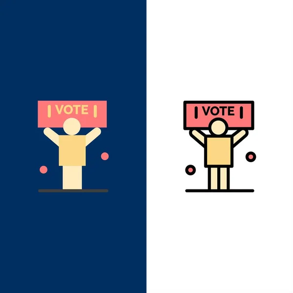 Campaña, política, política, iconos del voto. Llano y llenado de línea — Archivo Imágenes Vectoriales