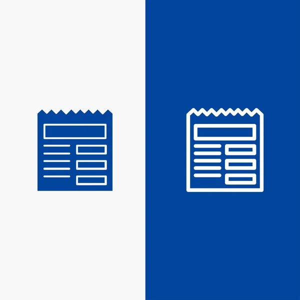 Documento, testo, base, linea Ui e icona Glyph Solid Bandiera blu — Vettoriale Stock