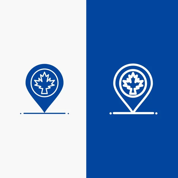 Mappa, Ubicazione, Canada, Leaf Line e Glyph Solid icon Blue banne — Vettoriale Stock