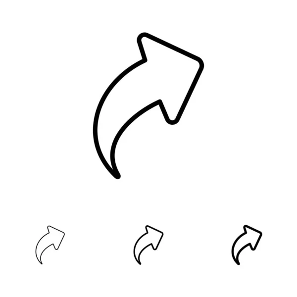 Strzałka, w górę, kierunek, prawy pogrubiony i cienka czarna linia zestaw ikon — Wektor stockowy