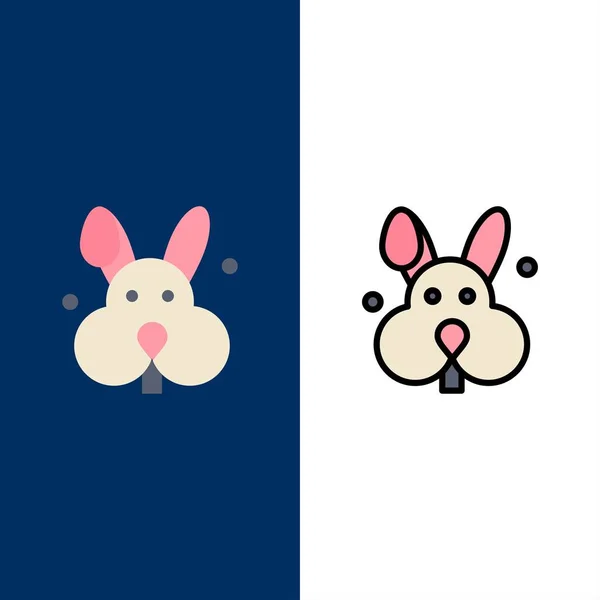 Bunny, Easter, Rabbit Icons. Conjunto de iconos rellenos planos y de línea Vect — Vector de stock