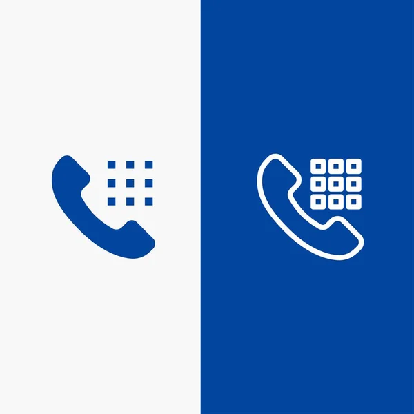 Appeler, composer, téléphone, ligne de clés et Glyphe icône solide Bannière bleue Li — Image vectorielle