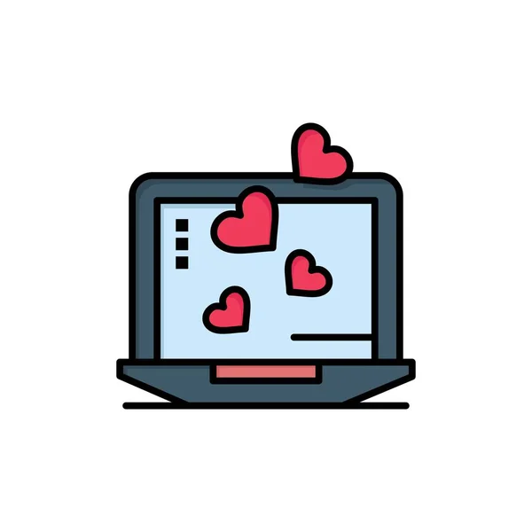 Laptop, αγάπη, καρδιά, γάμος επίπεδη χρώμα Icon. Εικονίδιο διανύσματος Banne — Διανυσματικό Αρχείο