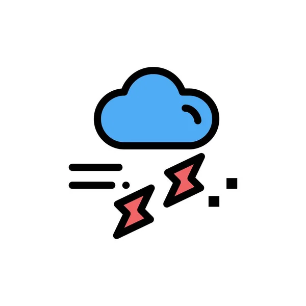 Nuage, Pluie, Pluie, Pluie, Thunder Flat Color Icon. Vecteur i — Image vectorielle